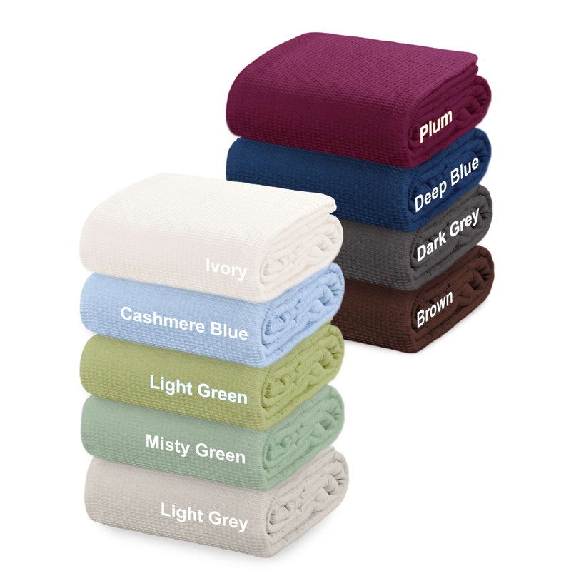 Deep Blue Cotton Waffle Knit Queen Blanket