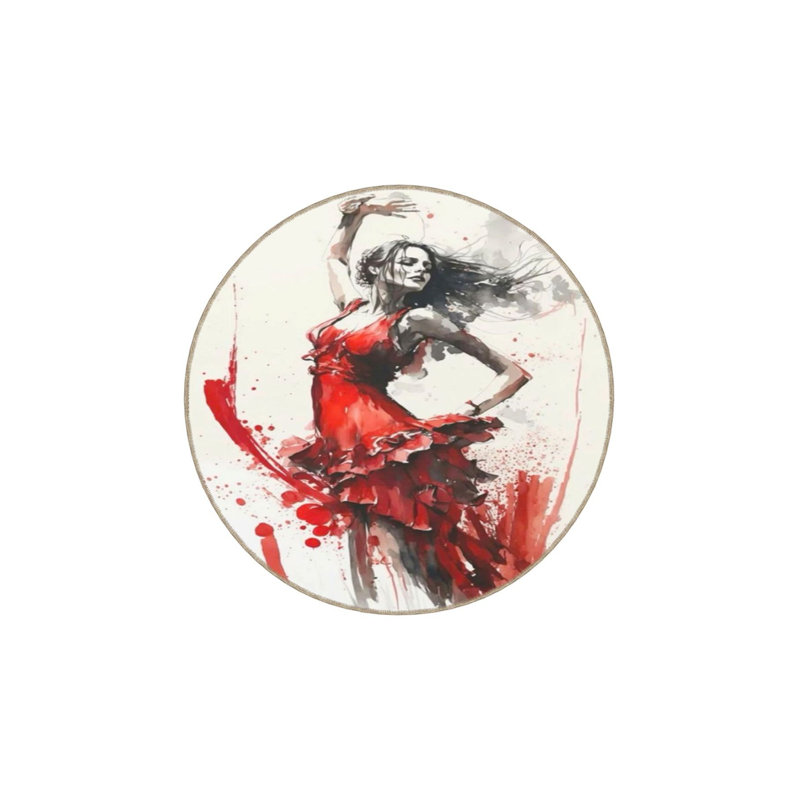 Tapis décoratif à motif de jupe rouge lavable à la machine, Rond 3 pi 3 po