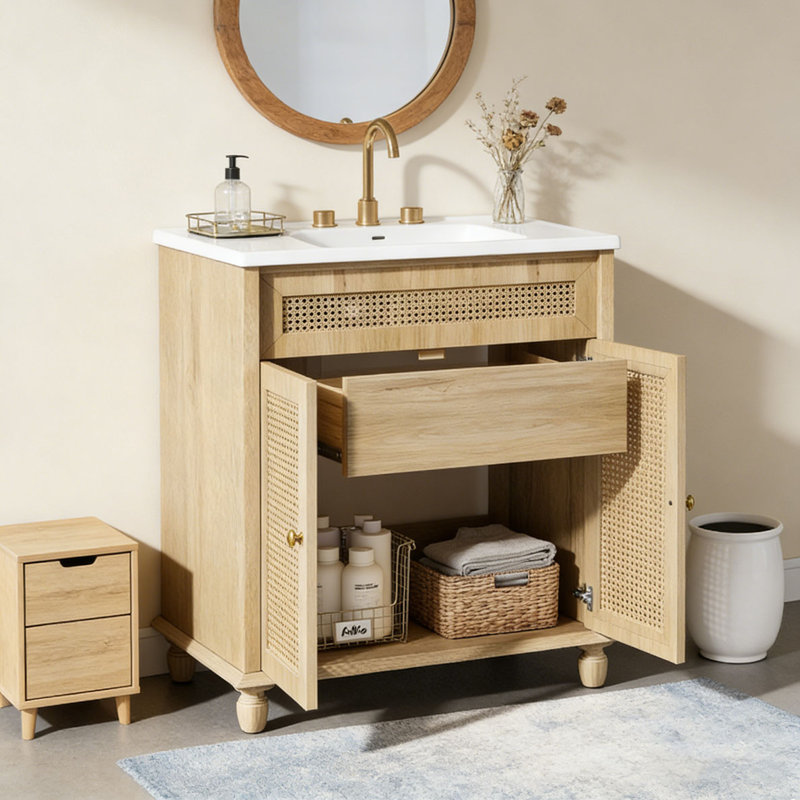 Meuble-lavabo de 30 pouces, Bois naturel