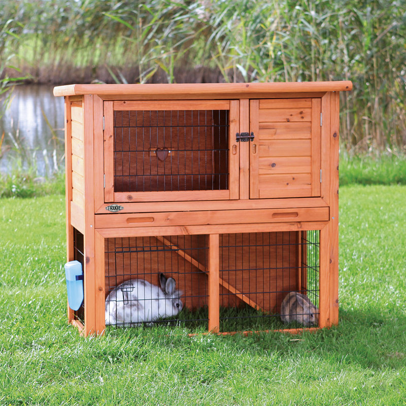 Two-Story Pine Wood Guinea Pig Hutch with Ramp