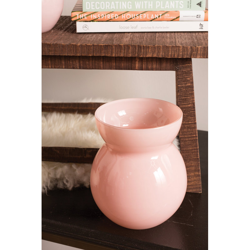 Guliana Handmade Glass Table Vase, Light Pink, 8" H x 6.75" W x 6.75" D