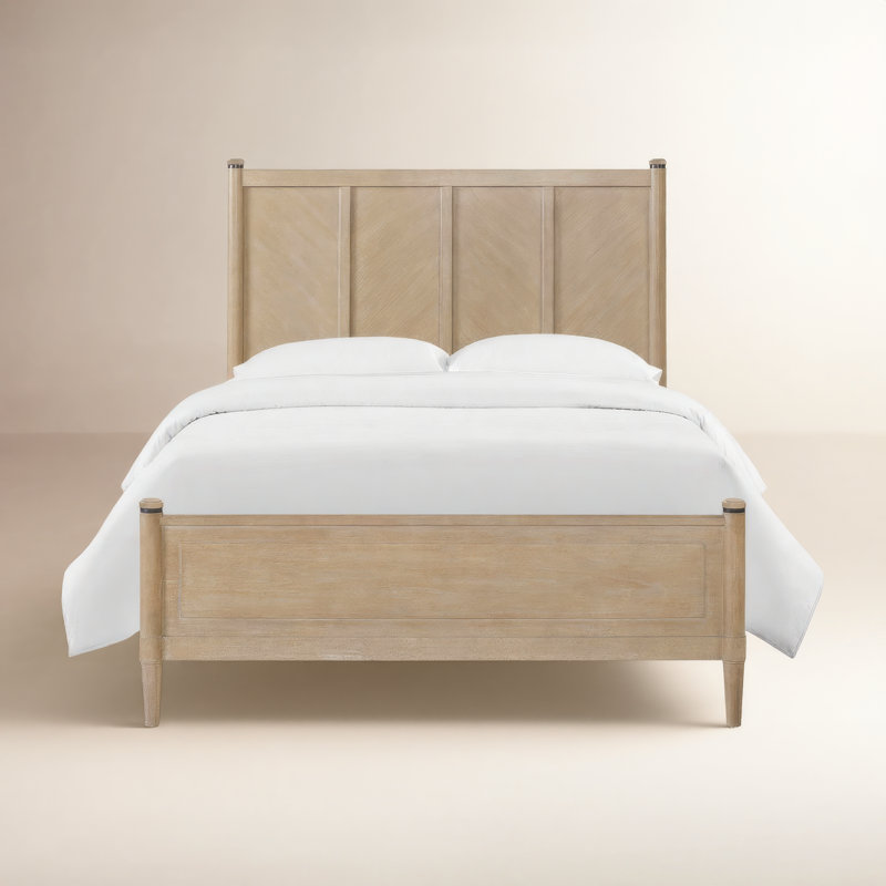 Aurora Lo-Post Bed – Sand Finish, Mindi Veneer, Herringbone Panel Headboard (Queen & King) Part of the Dana Heights Collection