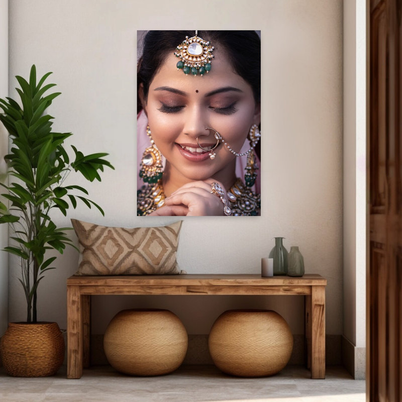 " Serene Indian Bride Traditional Wall Art Print " by Hamza Qarooni, H 48 po x l 32 po