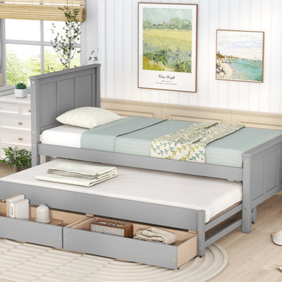 Lit plateforme simple avec lit gigogne et tiroirs