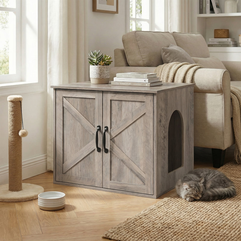 Armoire à litière avec 2 portes Farmhouse Cat, Ivory