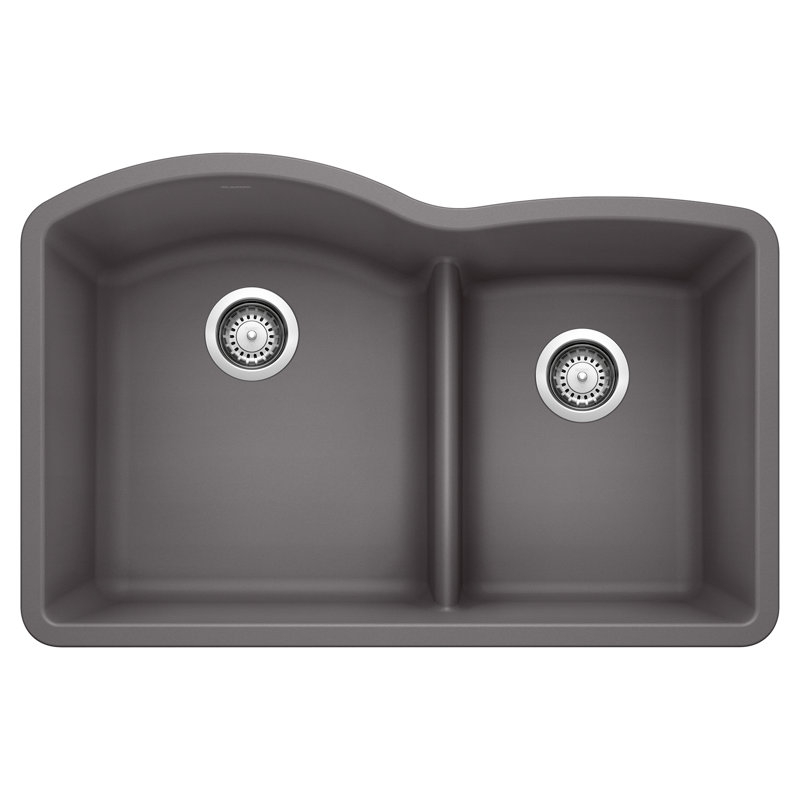Diamond SILGRANIT 32" 60/40 Double Bowl Undermount Kitchen Sink with Low Divide, Cinder
