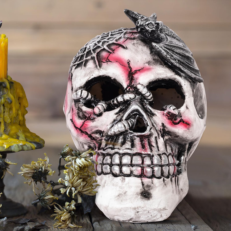 2PK solaire solaire lumières décoratives squelette crâne tête de squelette humain modèle pour Halloween jardin cour pelouse décoration extérieure (araignée)