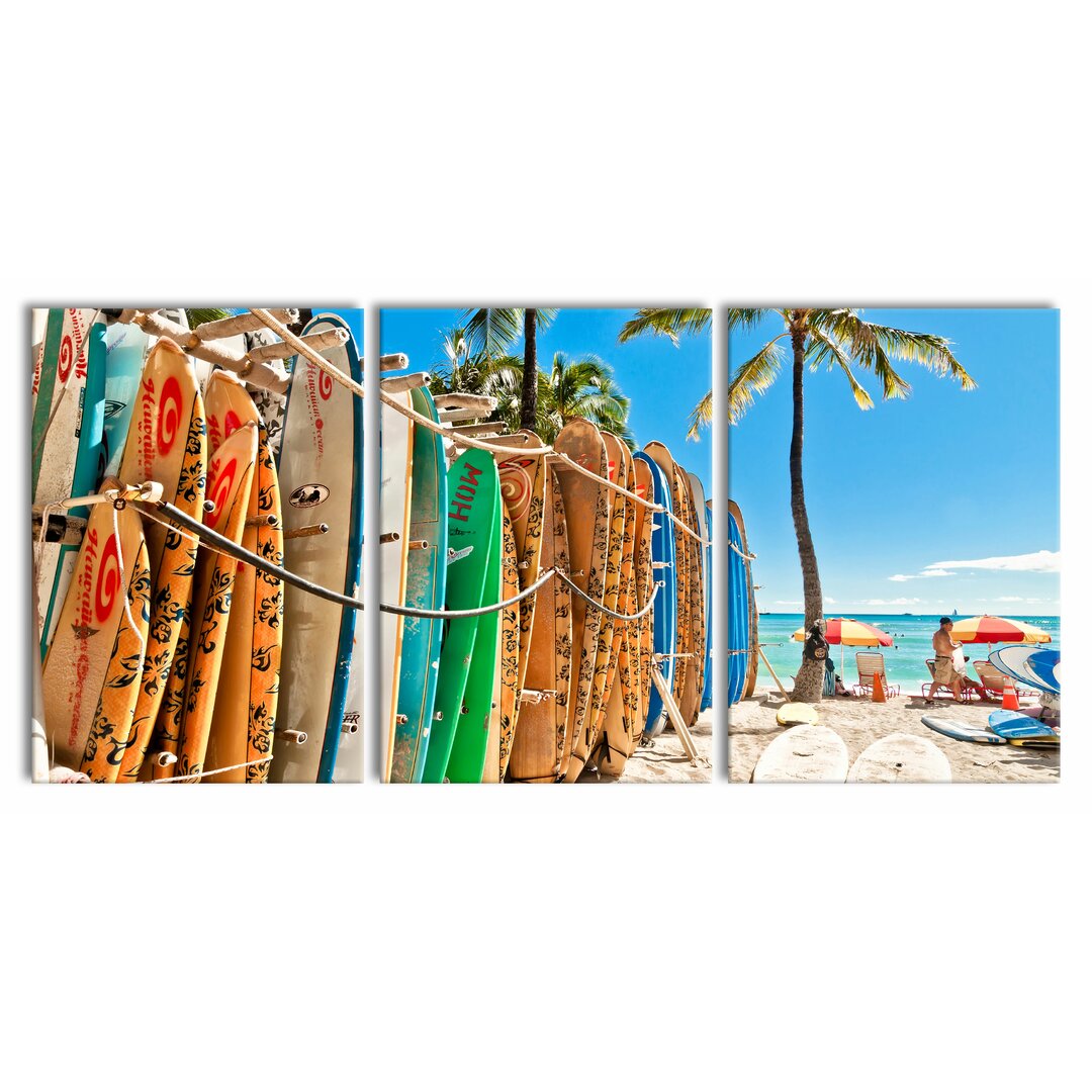 3-tlg. Leinwandbilder-Set Surfboards am Strand