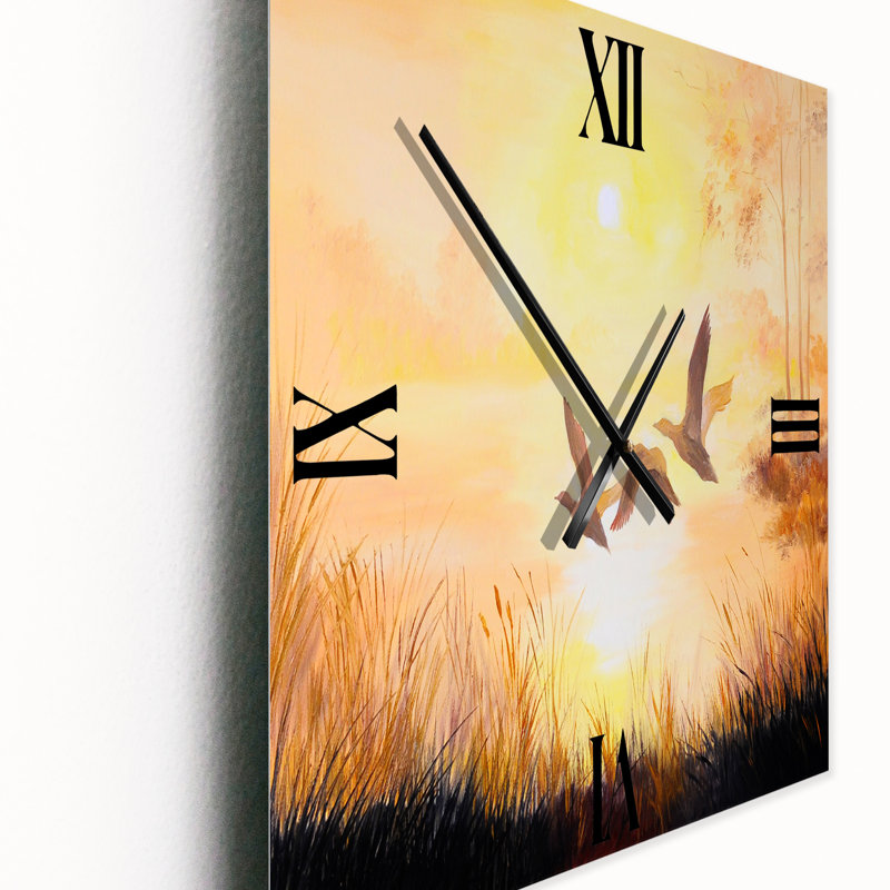 Trois grues volant au coucher du soleil - Horloge murale traditionnelle, Grand