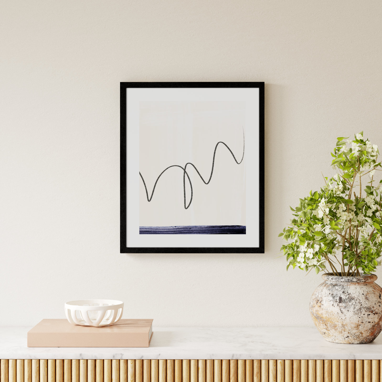 Tigerlily "Departured II" Painting, 25.5" H x 21.5" W x 0.75" D, Black Framed Paper