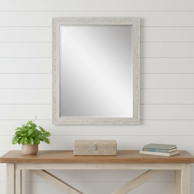 34" White Distressed Wood Framed Accent Mirror