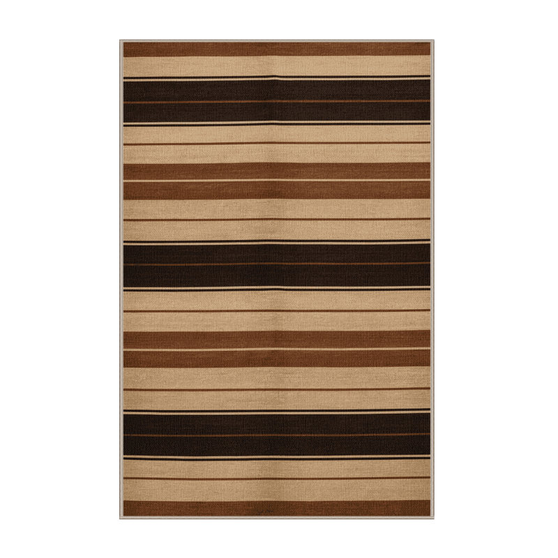 Washable Sand Dark Brown Striped Area Rug, Rectangle 8' x 12'