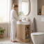 Meuble-lavabo 18,6 po avec lavabo, armoire 1 porte, porte-papier réglable, tablette à 2 niveaux, orientation gauche ou droite, bois naturel-126604927