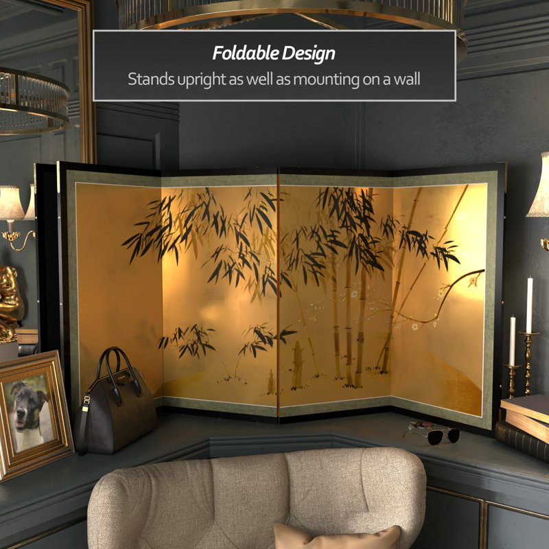 24" Leaf Bamboo 4 Panel Room Divider, 36" H x 72" W