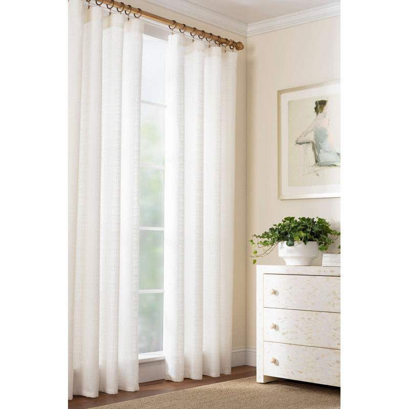 Textured Sheer Dove White Curtain Panel, 48" W x 108" L