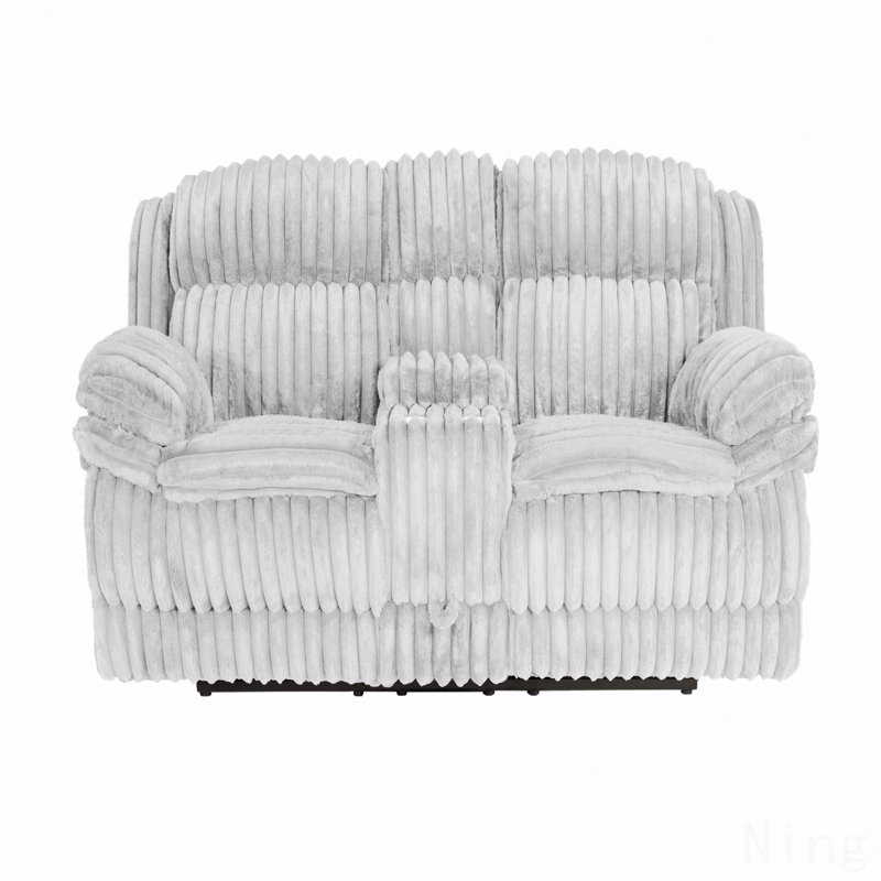 Light Gray Fur-Like Corduroy Manual Motion Reclining Loveseat