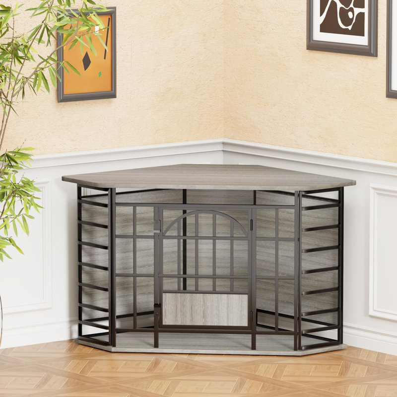 Corner Dog Crate Furniture, chenil robuste pour chien de 30 pouces, cage pour chien en bois avec roues