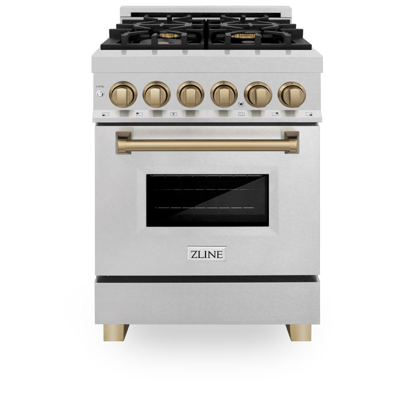 ZLINE Autograph Edition 24 in. Legacy Dual Fuel Range & Accents, Stainless Steel/Champagne Bronze