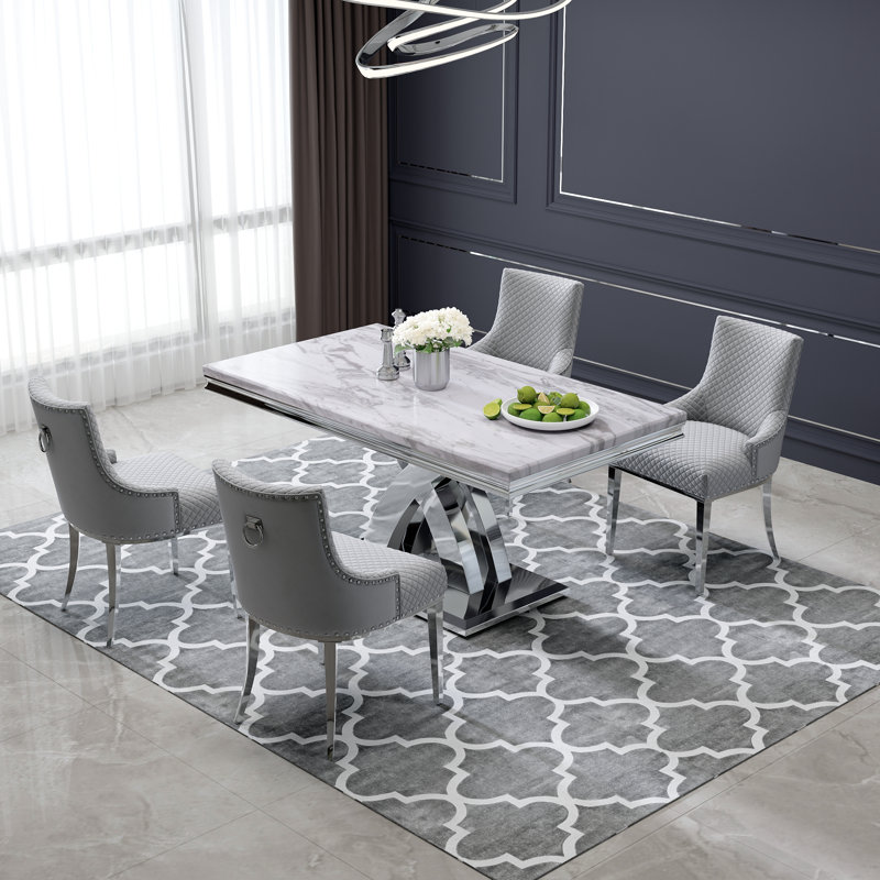 Ensemble de table de salle à manger 5 pièces avec 4 chaises en velours gris, 5 pièces: table, 4 chaises