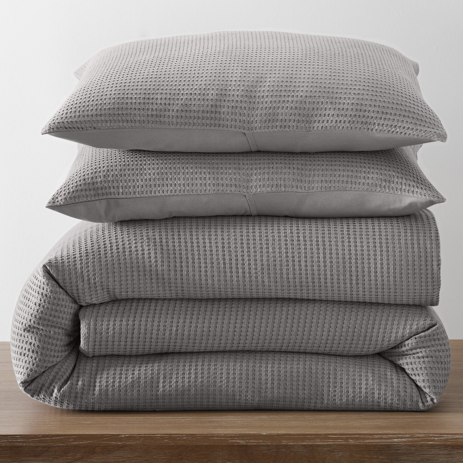 Felix Cotton Waffle Duvet Set, Full / Queen Duvet Cover + 2 Standard Pillowcases, Charcoal