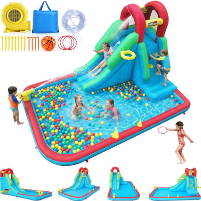 Adam 13ft x 8.3ft Inflatable Water Slide for Kids, 8-in-1 Blow Up Water Slide, Compact Water Park with Long Slide, Ring Toss, Basketball Hoop, Water Cannon, Climbing Wall & Splash Pool for Backyard Outdoor Fun