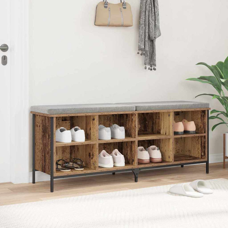 8 Pair Shoe Storage Bench, Old Wood