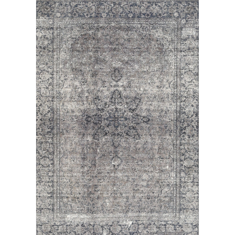 Tapis décoratif gris en laine de style oriental Sicard, Rond 7 pi
