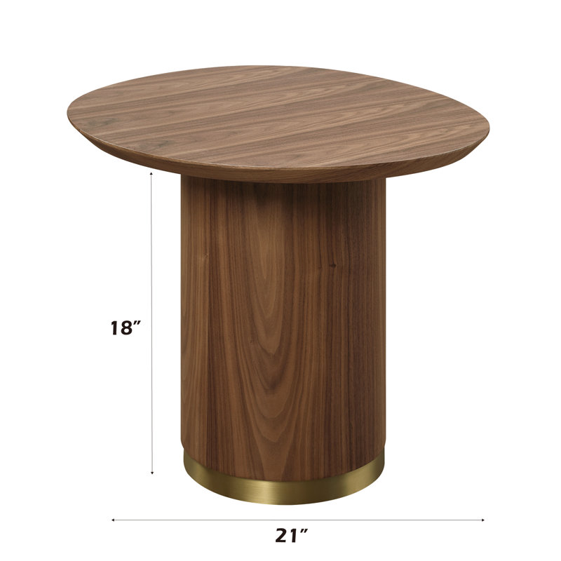 Table de bout ovale en noyer avec piédestal, table basse en bois, table d'appoint