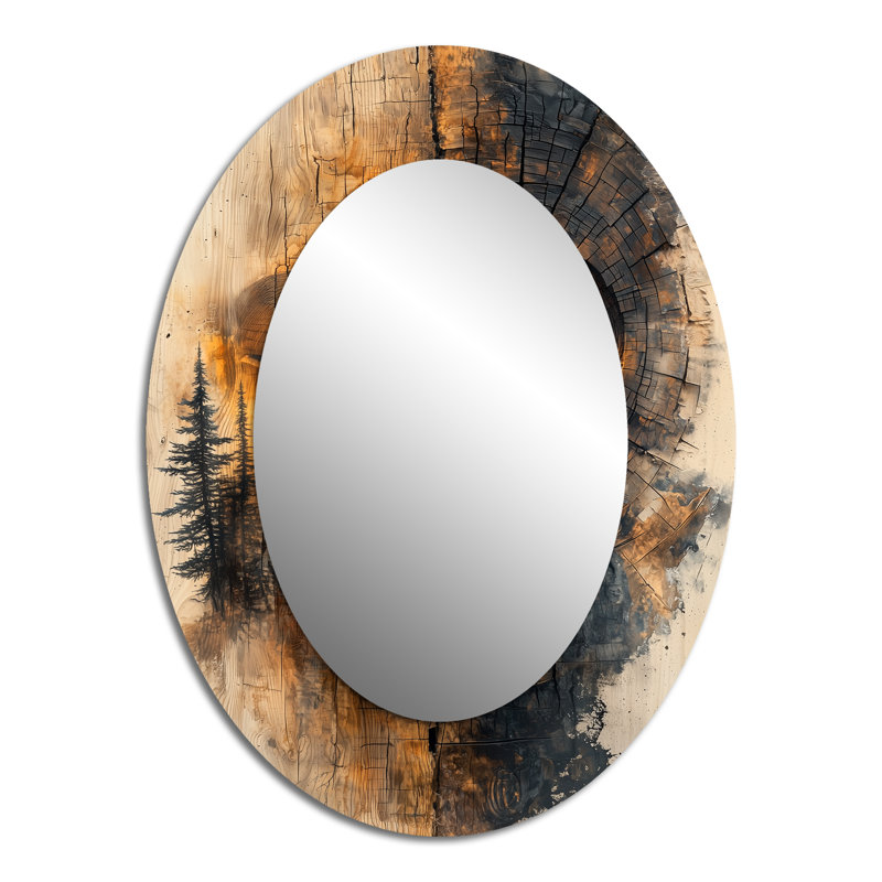 Totem, tour inuite dans un paysage de forêt I - miroir mural ovale moderne orange, 40 po x 30 po