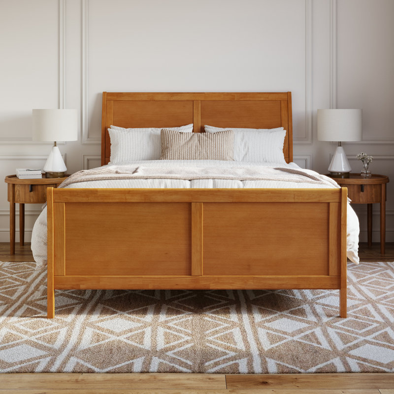 Lit de base Portland avec pied de lit assorti, Caramel clair, Grand