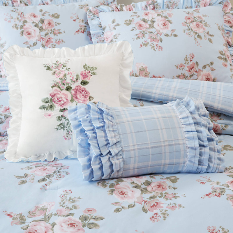 Ensemble d'édredon très grand en microfibre bleu 5 pièces Elena, Très grand lit, Bleu