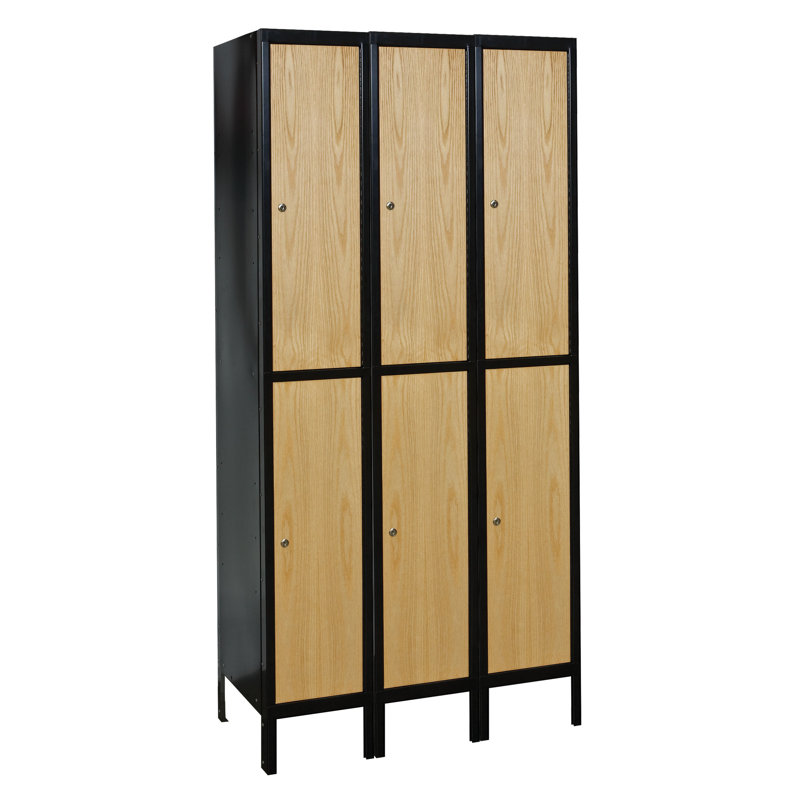 Black and Oak Double Tier 3-Wide School Locker