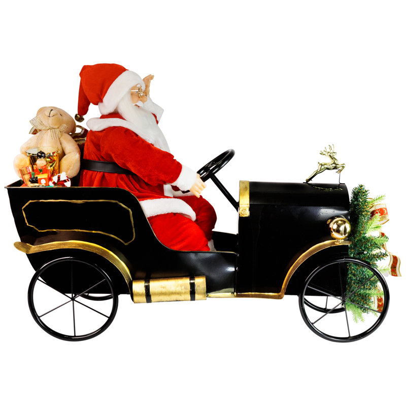 Animated And Musical Santa Driving Vintage Car Christmas Decoration - 31"