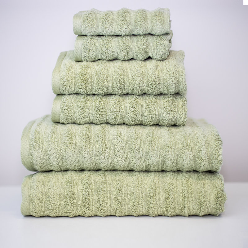 Modern Threads Spa Collection 6-Piece Ultra Soft Quick-Dry 550GSM 100% Combed Cotton Wavy Towel Set, Sage
