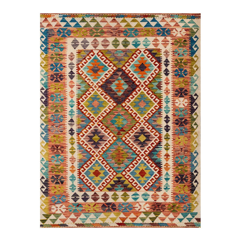 Machine Washable Multicolor Ethnic Traditional Pattern Vintage Decorative Woven Base Rug