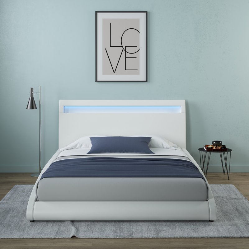 Alamae Upholstered LED Bed, Double - 135 x 190 cm, White