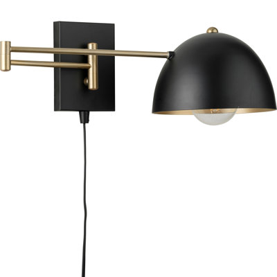 Avec 8 in. 1-Light Plug-In Black Swing Arm Contemporary Sconce