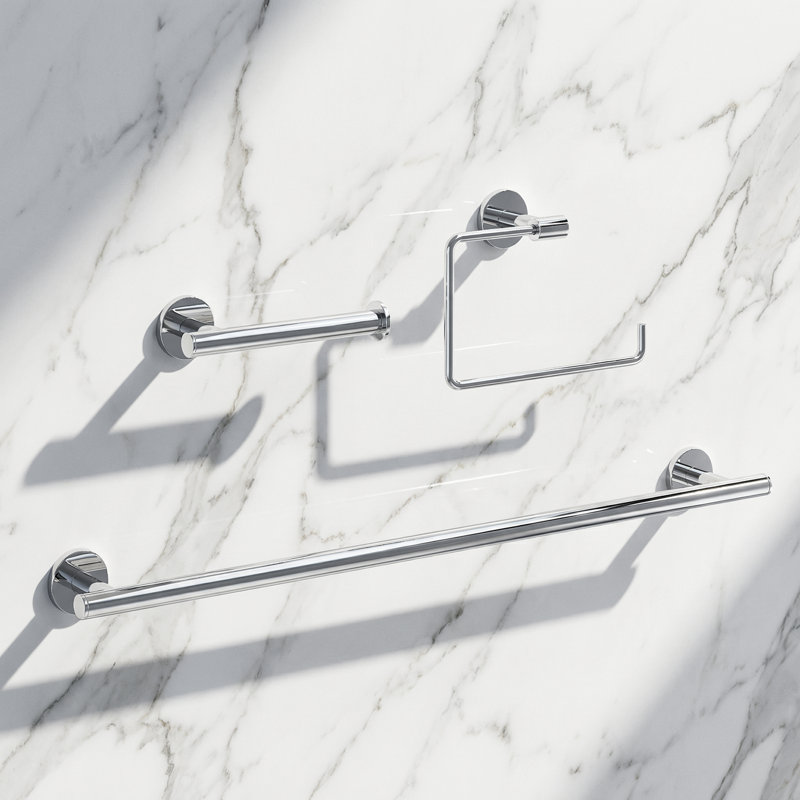 VIGO Elan 3-Piece Chrome Bathroom Hardware Set with 24-in Towel Bar, Toilet Paper Holder and Hand Towel Holder, Chrome
