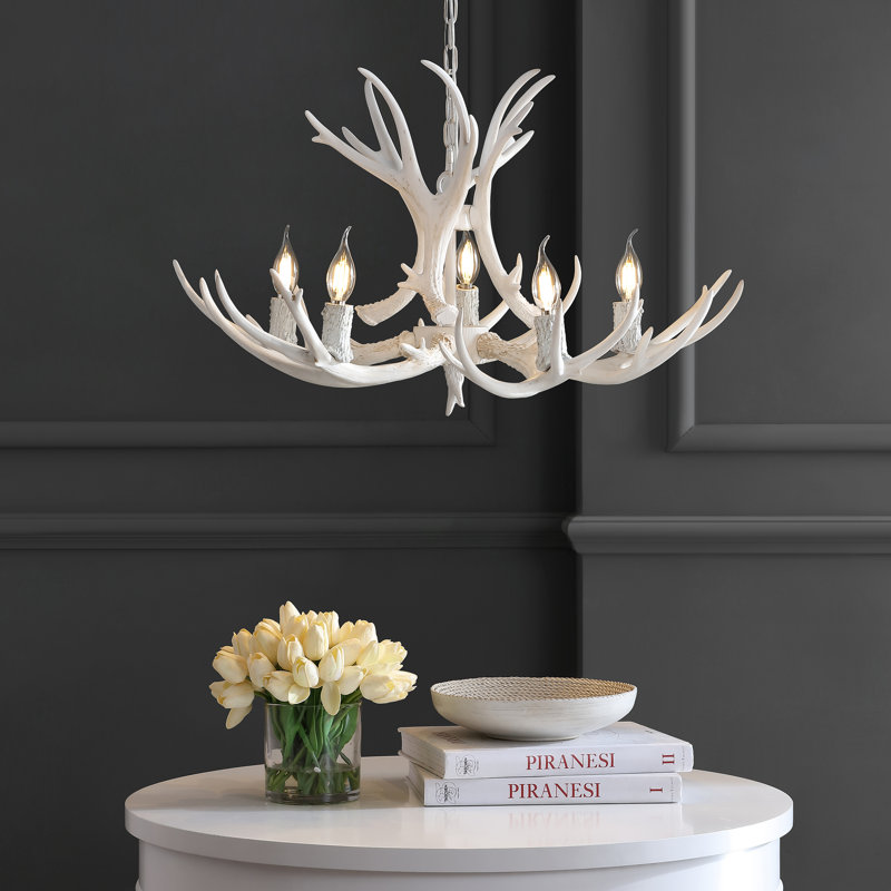 Rohrbach Candle Style Wagon Wheel Chandelier, White, 17.5" H x 30" W x 30" D