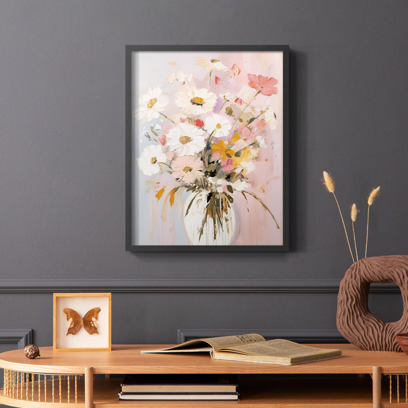 FLORAL Series CCCCLXV - reproduction encadrée de qualité supérieure - prête à être accrochée - aucun clou requis, Noir