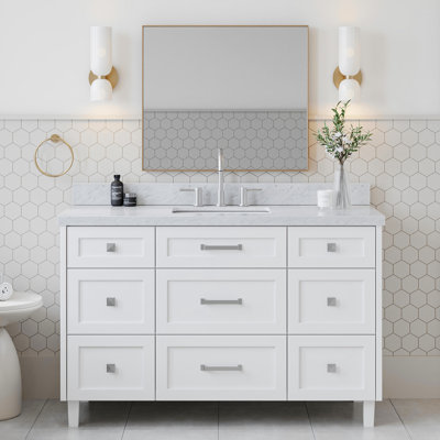 ARIEL Monroe Single Sink Bathroom Vanity with Italian Carrara Marble Top
