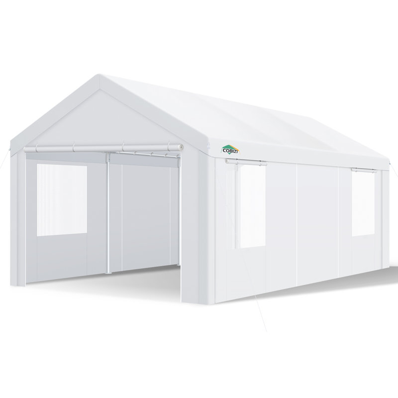 Auvent pour voiture 10 pi x 20 pi avec structure en acier thermolaqué, Blanc