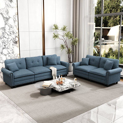 2-piece Upholstered Modular Sectional Sofa Sets With Nailhead Trim, Oversized Couch Set With Loveseat And Sofa