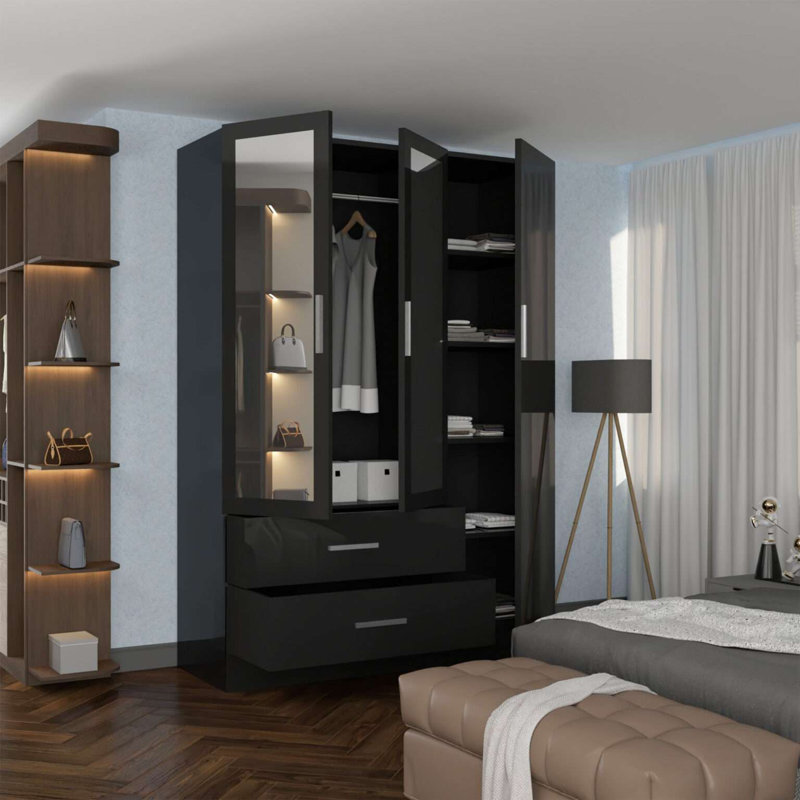 Manufactured Wood Wardrobe, Black
