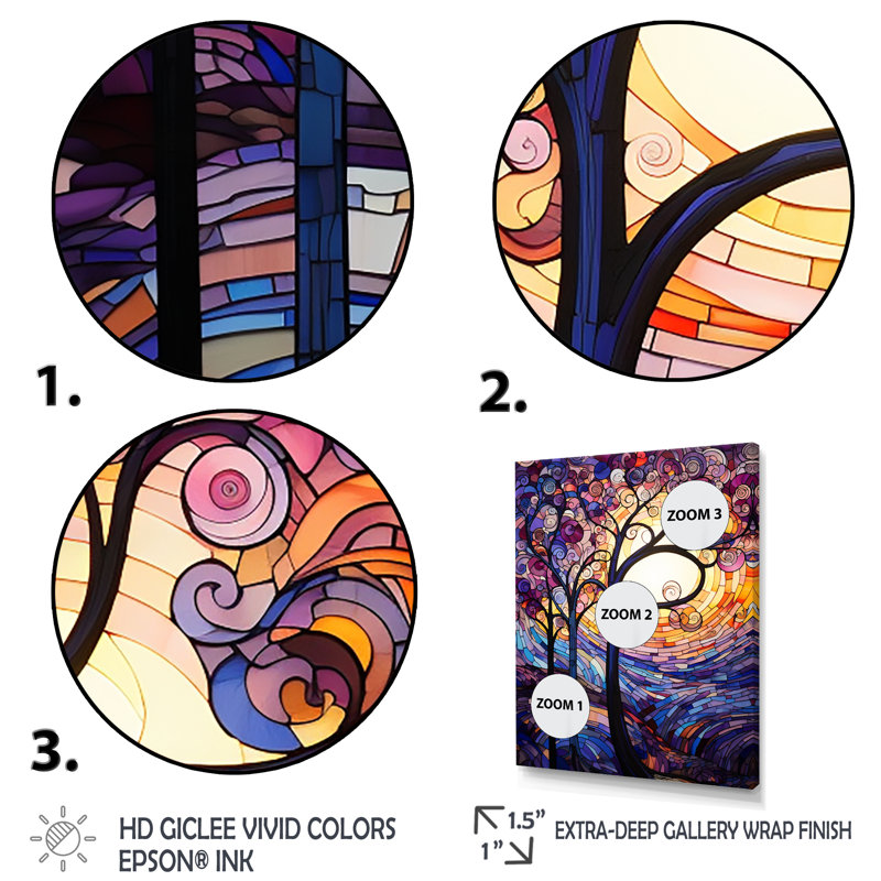 «Yellow and Pink Fantasy Tree Landscape», art mural fantastique, Cadre simple noir, H 20 po x l 12 po x P 1 po
