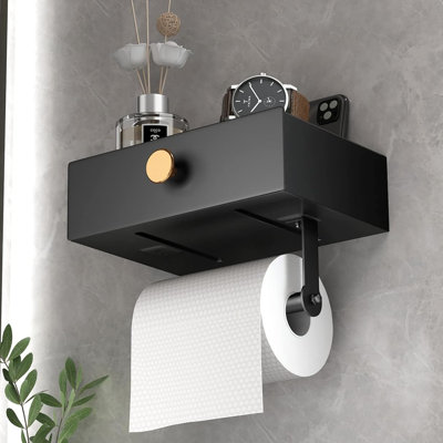 Porte-papier hygiénique adhésif avec tablette, tiroir et distributeur de lingettes
