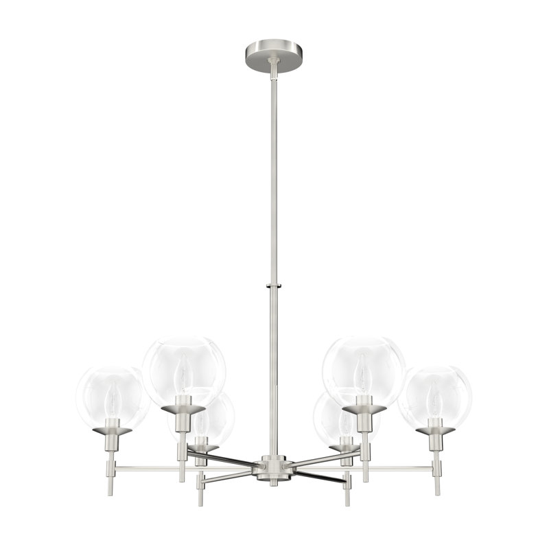 Hunter Xidane With Clear Glass 6 Light Chandelier Ceiling Light Fixture, Brushed Nickel
