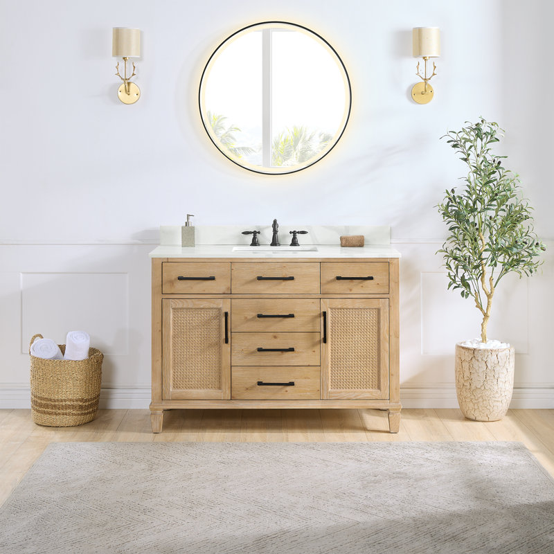 Meuble-lavabo simple autoportant Armanno 48 po avec comptoir en quartz et miroir