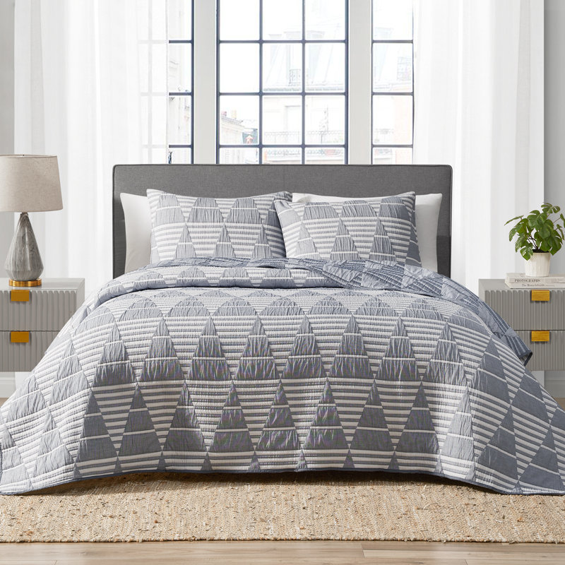 Ensemble de courtepointe réversible en mélange de coton tissé doux toutes saisons 3 pièces DESIGN STUDI, Bleu