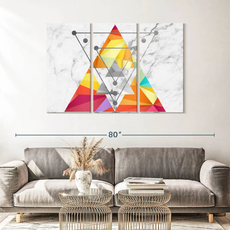 Abstract Geometric Triangular Pattern Colors Multi Piece Canvas Print On Canvas 3 Pieces by Jonathan A. Set